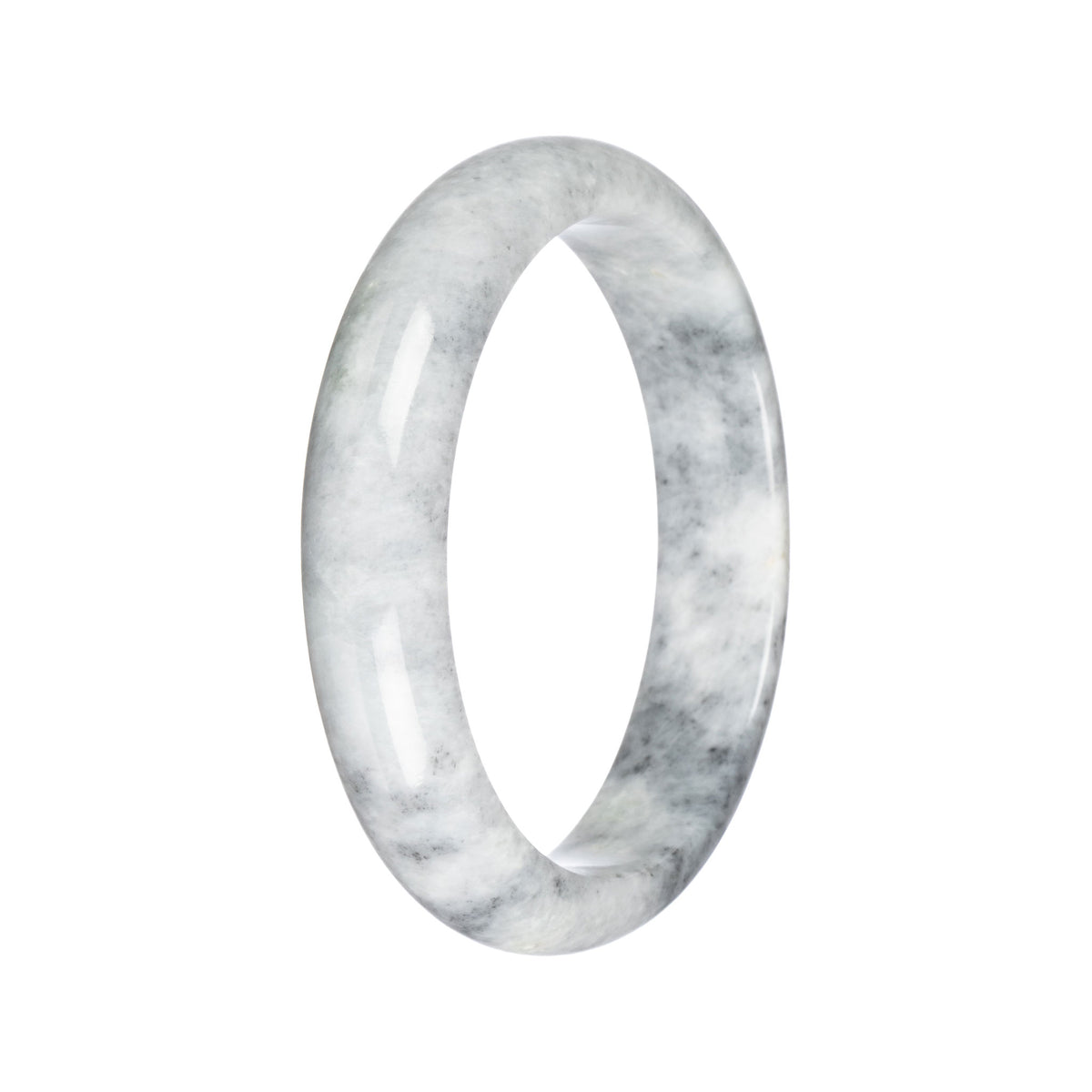 Natural Grey Pattern Traditional Jade Bangle - 63mm Half Moon