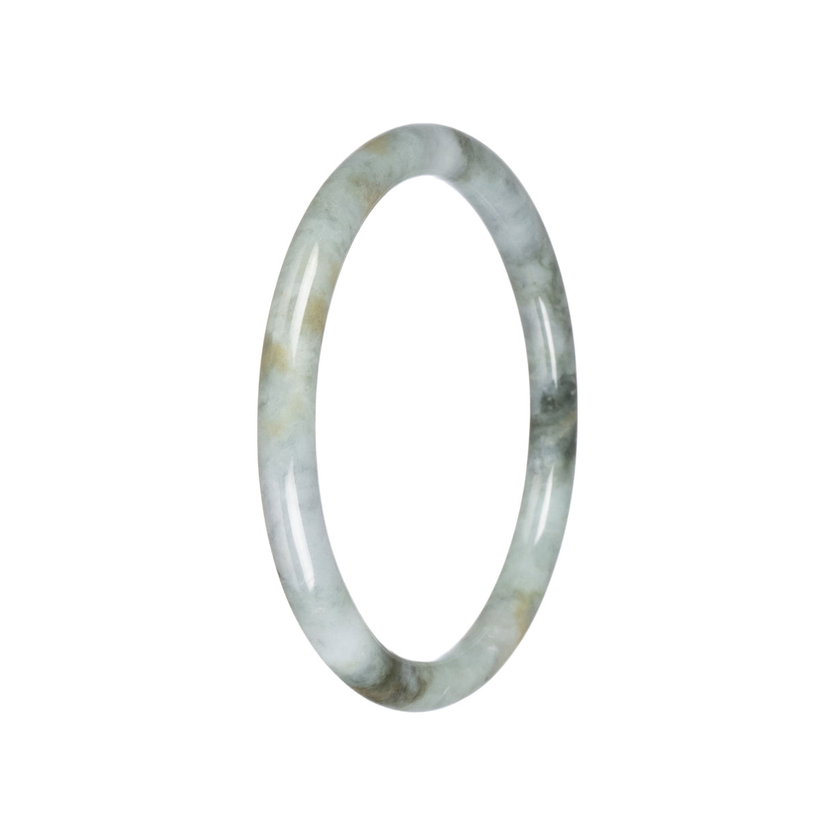 Real Grey Pattern Jadeite Jade Bangle Bracelet - 61mm Petite Round