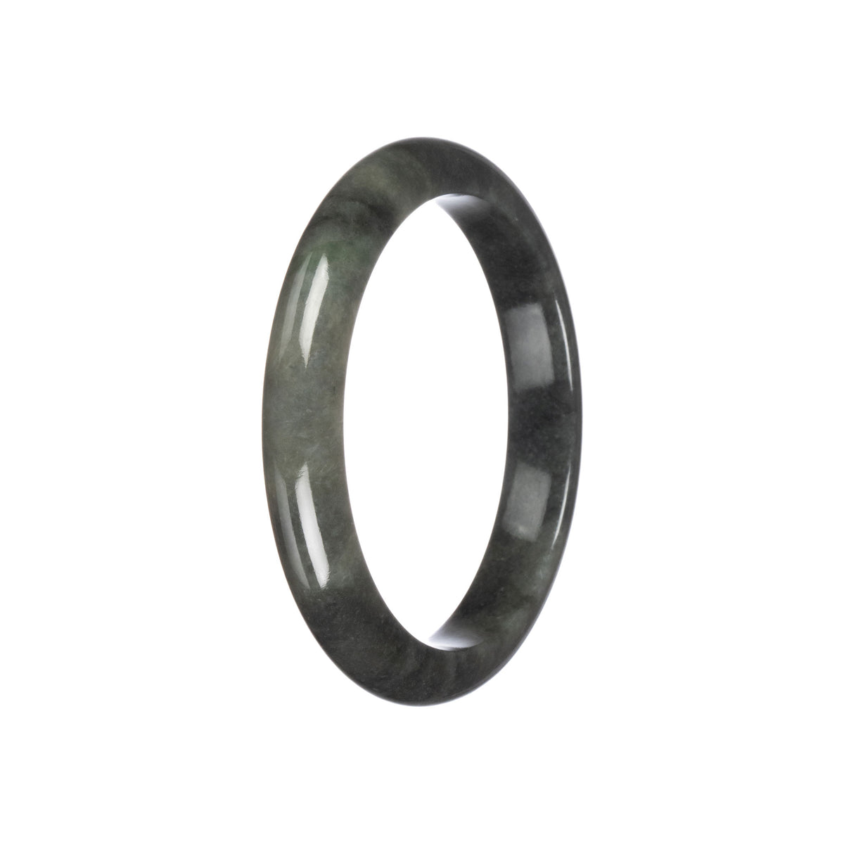 Grade A Black Pattern Jadeite Jade Bangle - 57mm Half Moon