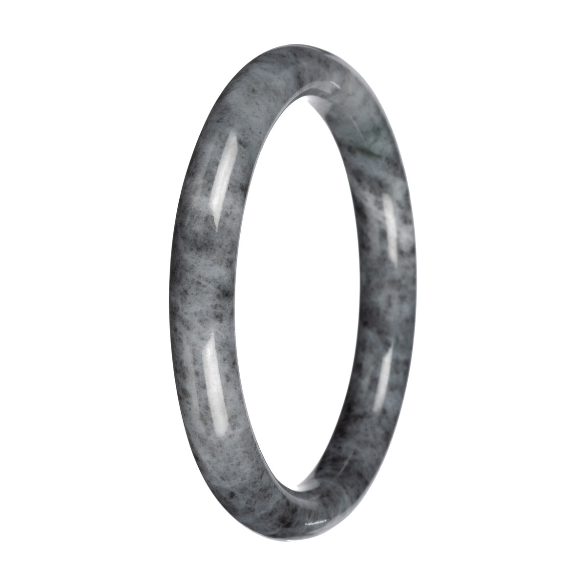 Natural Jadeite Petite Round Bangle Bracelet - 'Calligraphy Ink' (57mm - 59mm)