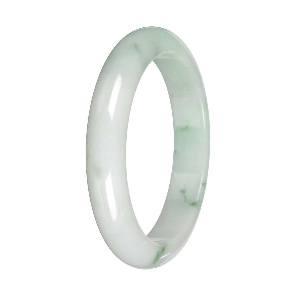 Genuine White with Green Pattern Jade Bangle - 59mm Half Moon