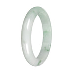 Genuine White with Green Pattern Jade Bangle - 59mm Half Moon