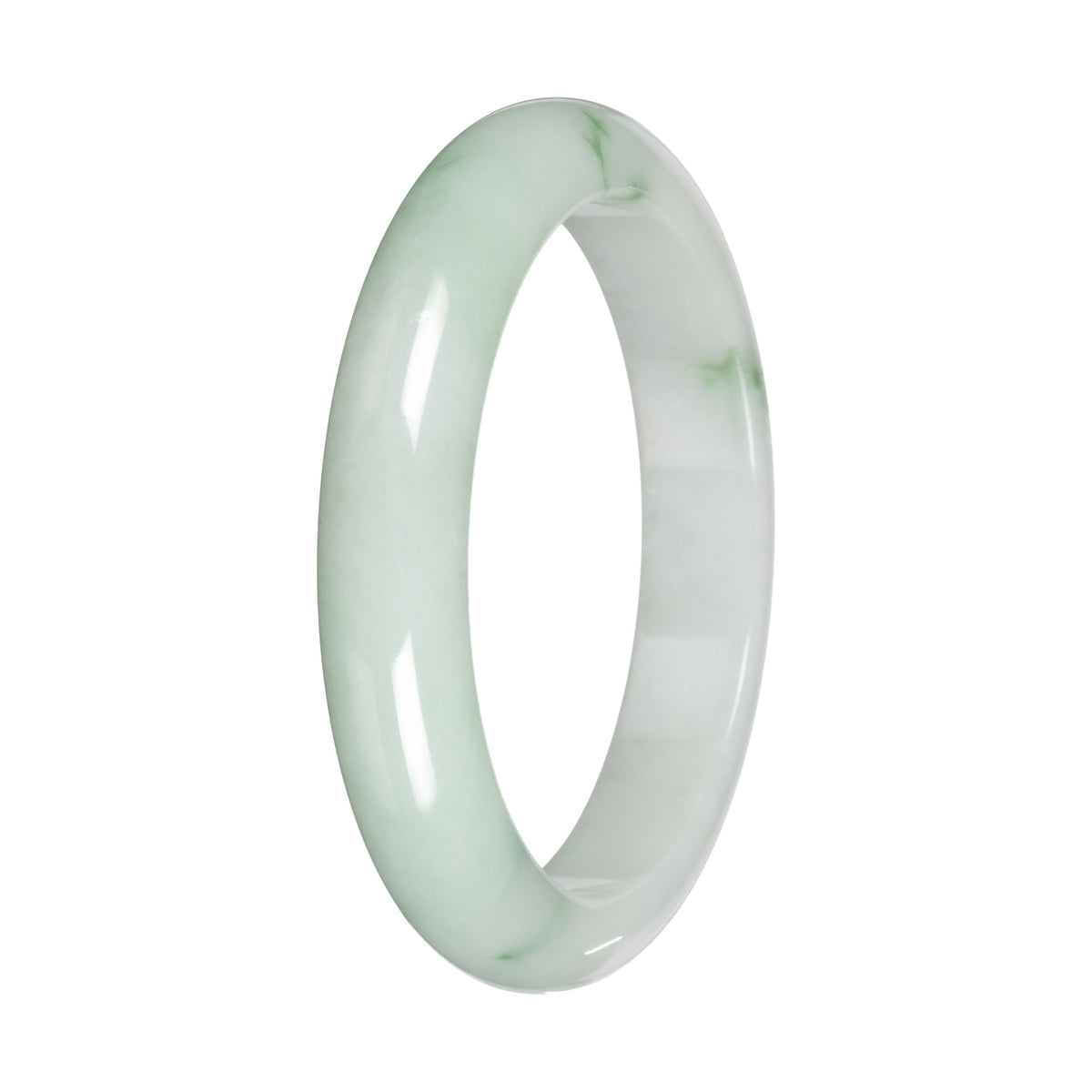 Genuine White with Green Pattern Jade Bangle - 59mm Half Moon