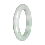 Genuine White with Green Pattern Jade Bangle - 59mm Half Moon