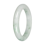 Authentic White with Green Pattern Jadeite Bangle - 59mm Half Moon