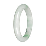 Natural White with Apple Green Patches and Green Pattern Jadeite Bangle - 59mm Half Moon