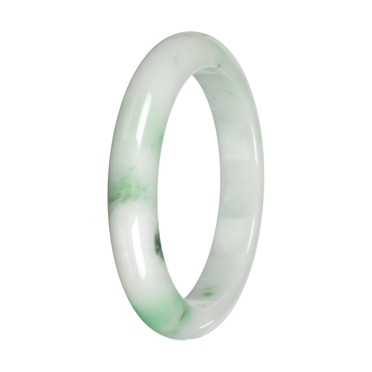 Natural White with Apple Green Patches and Green Pattern Jadeite Bangle - 59mm Half Moon