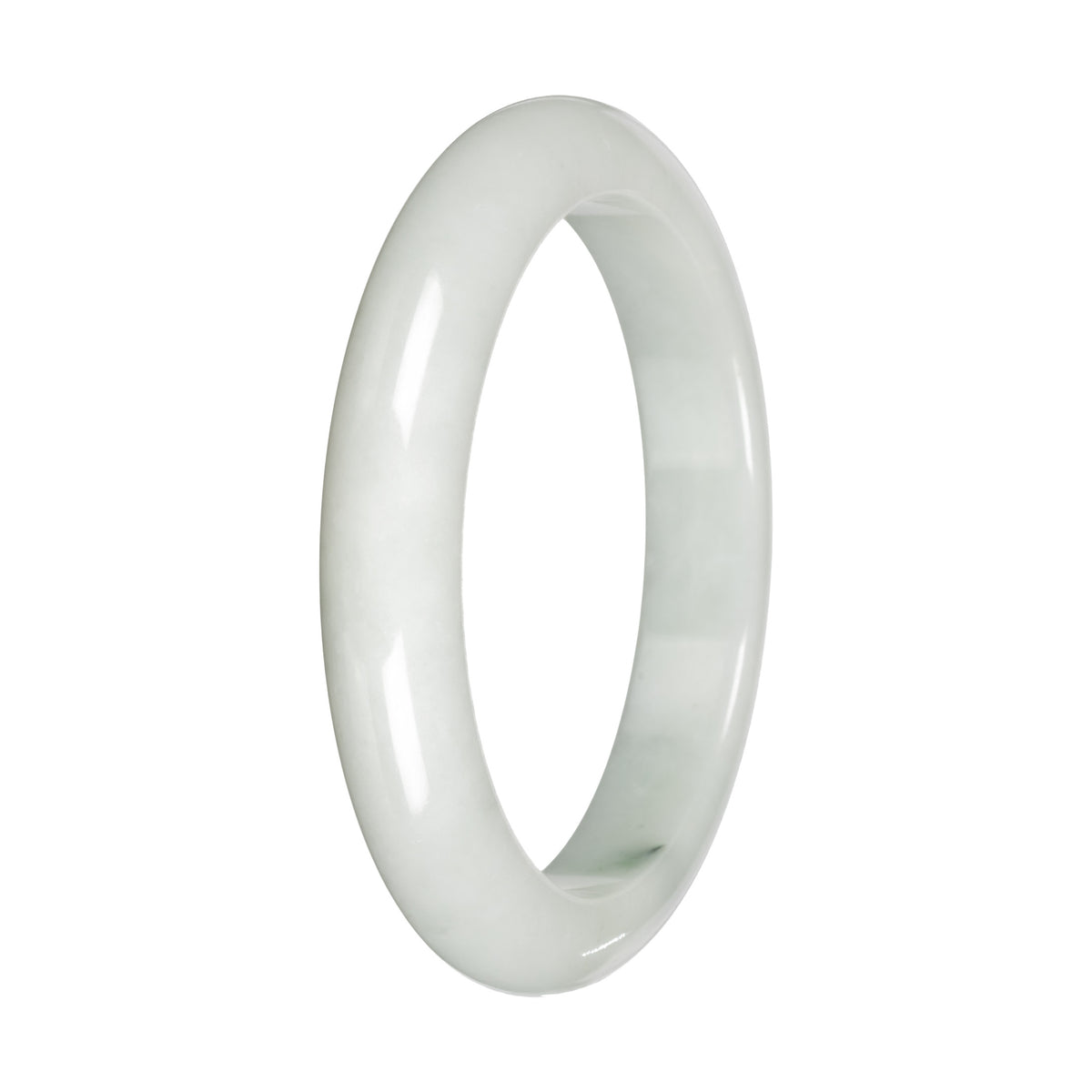 Natural White with Light Green Patches Burmese Jade Bangle - 60mm Half Moon