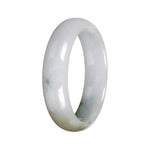 Natural White with Olive Green Pattern Traditional Jade Bangle Bracelet - 56mm Half Moon
