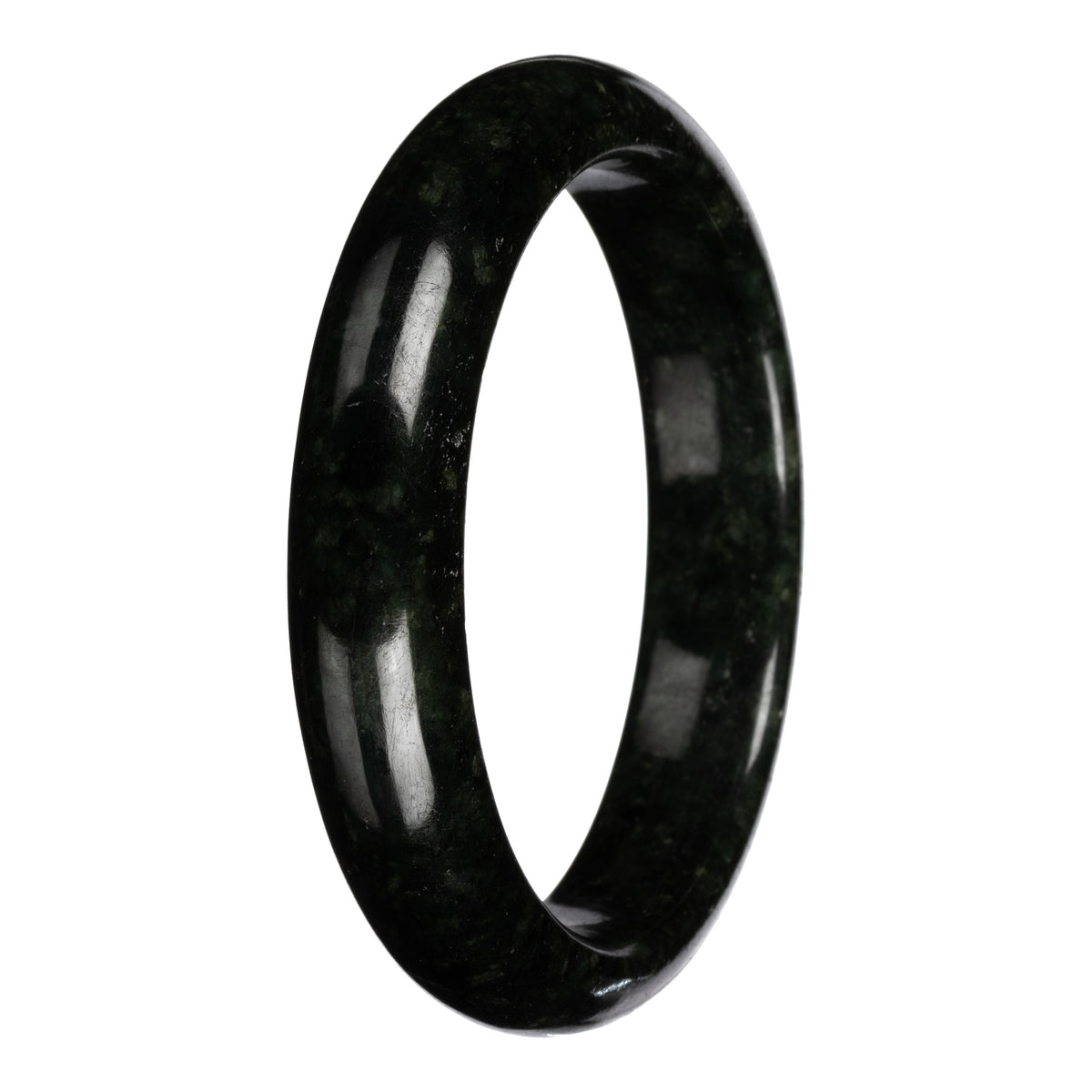 Natural Black and Deep Green Pattern Jadeite Jade Bangle - 63mm Half Moon