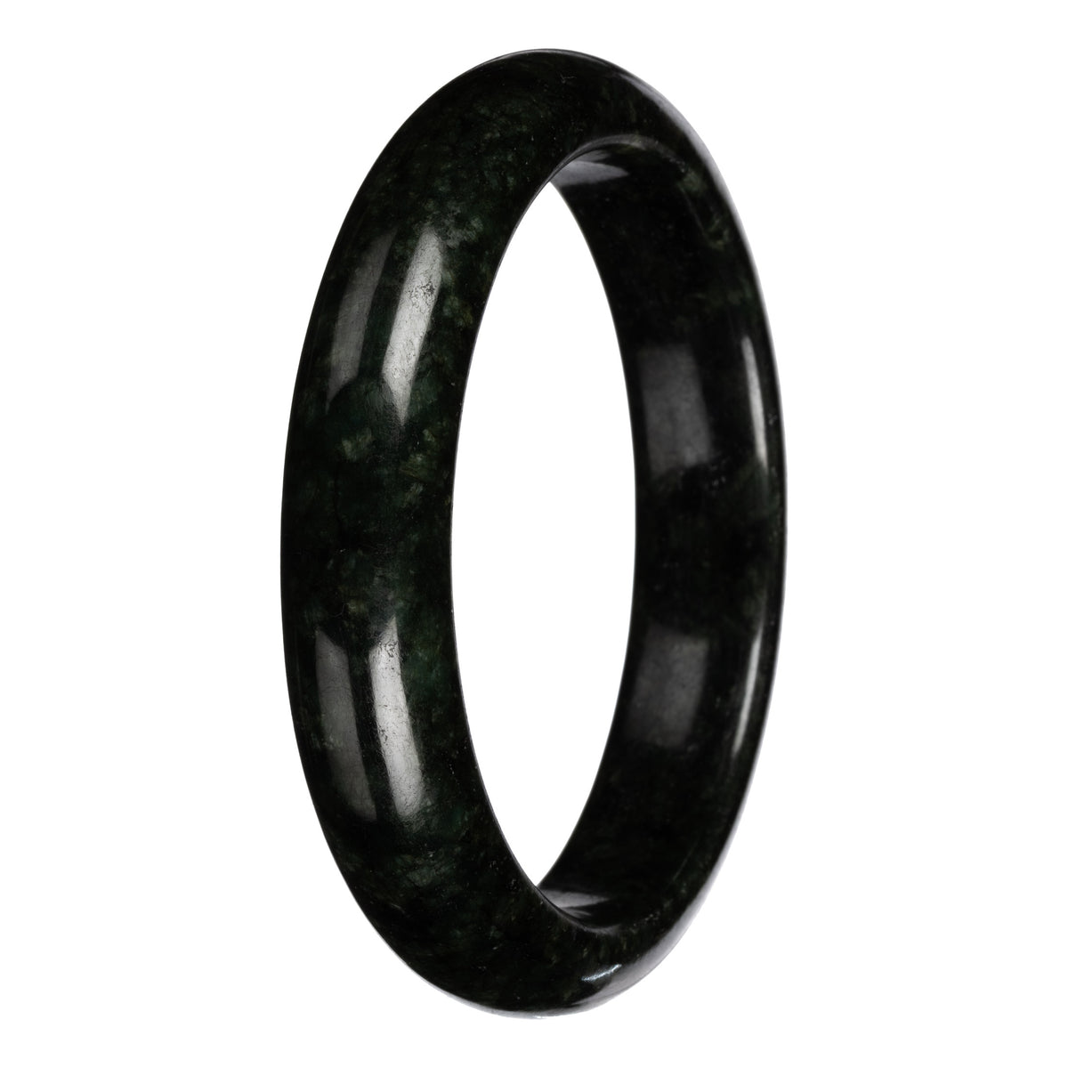 Natural Black and Deep Green Pattern Jadeite Jade Bangle - 63mm Half Moon