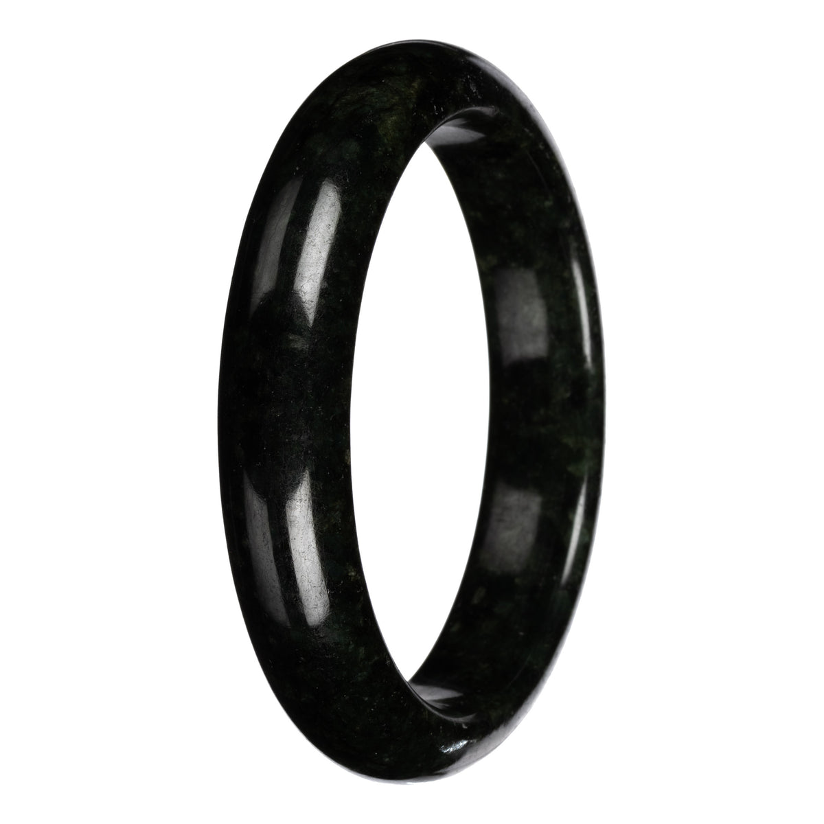 Natural Black and Deep Green Pattern Jadeite Jade Bangle - 63mm Half Moon
