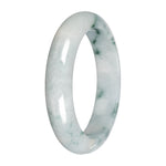 Real White with Green Pattern Jade Bangle - 59mm Half Moon