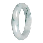Real White with Green Pattern Jade Bangle - 59mm Half Moon