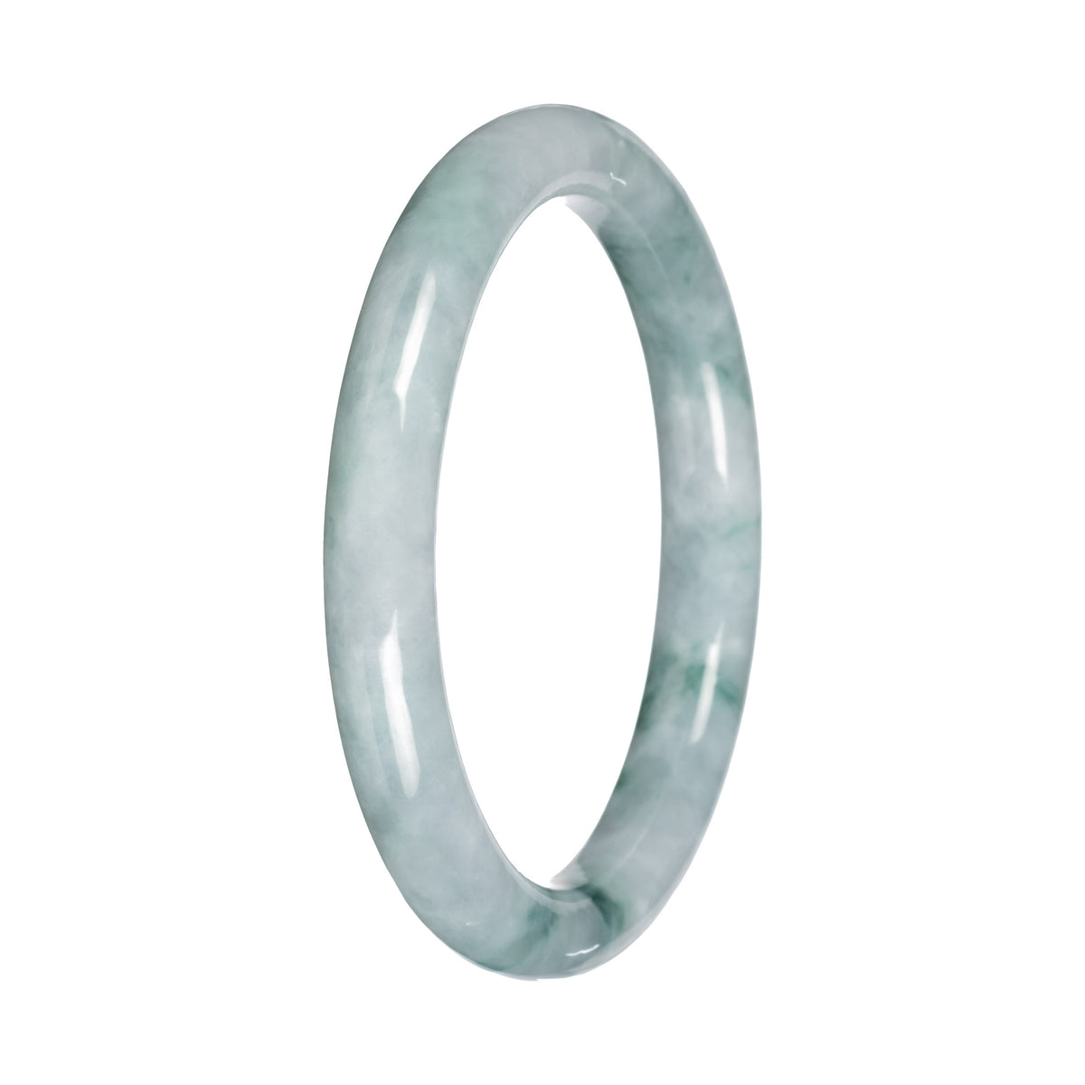 Untreated White with Green Pattern Burma Jade Bangle - 56mm Petite Round