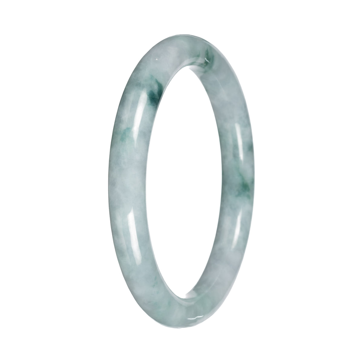 Untreated White with Green Pattern Burma Jade Bangle - 56mm Petite Round