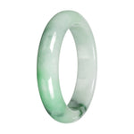 Untreated Pale Green with Apple Green and Green Pattern Burma Jade Bangle Bracelet - 57mm Half Moon