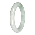 Real White with Light Green Pattern Burmese Jade Bangle - 59mm Half Moon