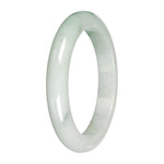 Real White with Light Green Pattern Burmese Jade Bangle - 59mm Half Moon