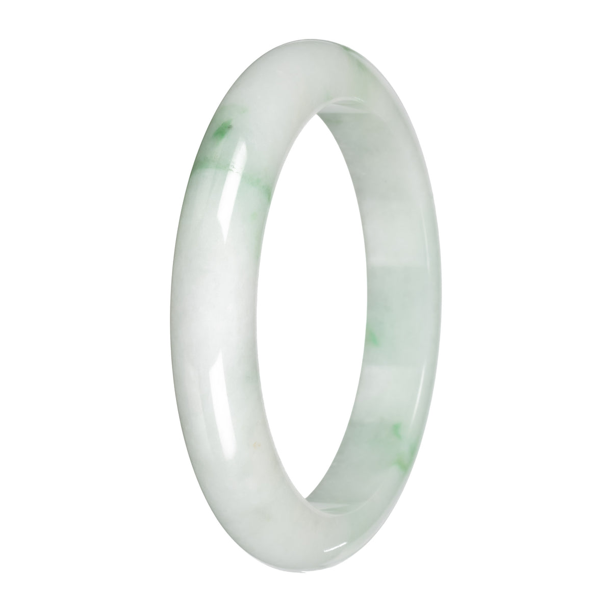 Genuine White with Apple Green and Olive Patches Traditional Jade Bangle Bracelet - 59mm Half Moon