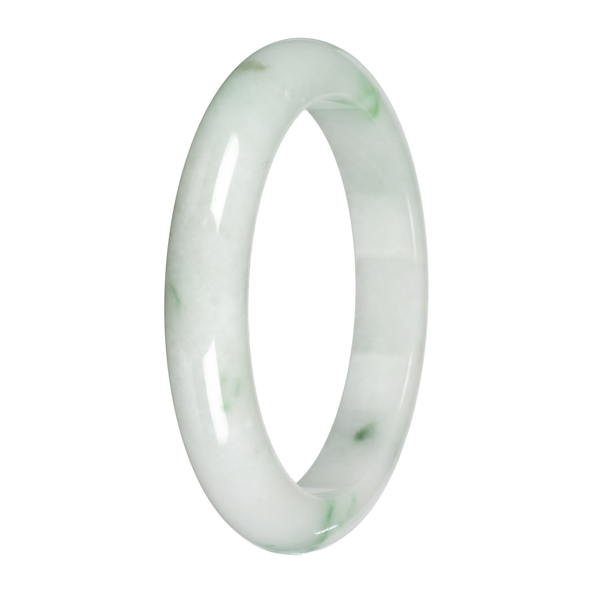 Genuine White with Apple Green and Olive Patches Traditional Jade Bangle Bracelet - 59mm Half Moon