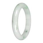 Genuine White with Apple Green and Olive Patches Traditional Jade Bangle Bracelet - 59mm Half Moon