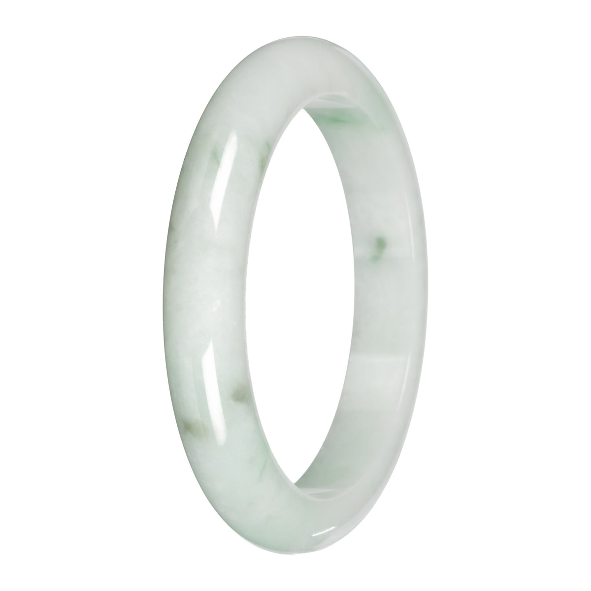 Genuine White with Apple Green and Olive Patches Traditional Jade Bangle Bracelet - 59mm Half Moon
