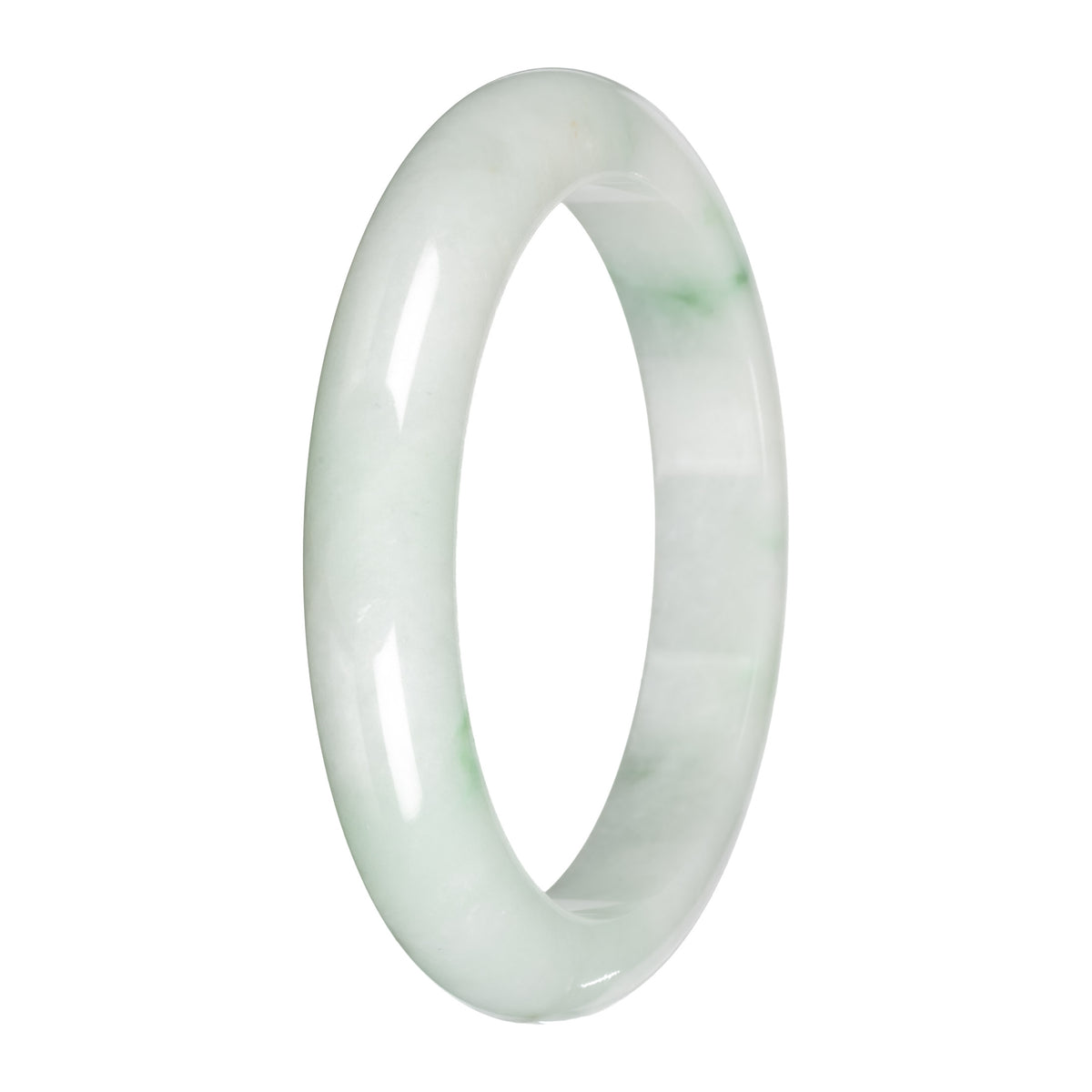 Genuine White with Apple Green and Olive Patches Traditional Jade Bangle Bracelet - 59mm Half Moon