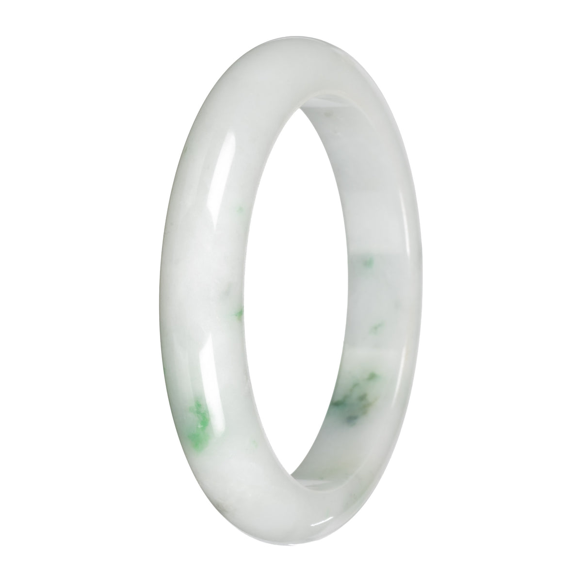Authentic White with Apple Green Patches Traditional Jade Bangle - 59mm Half Moon
