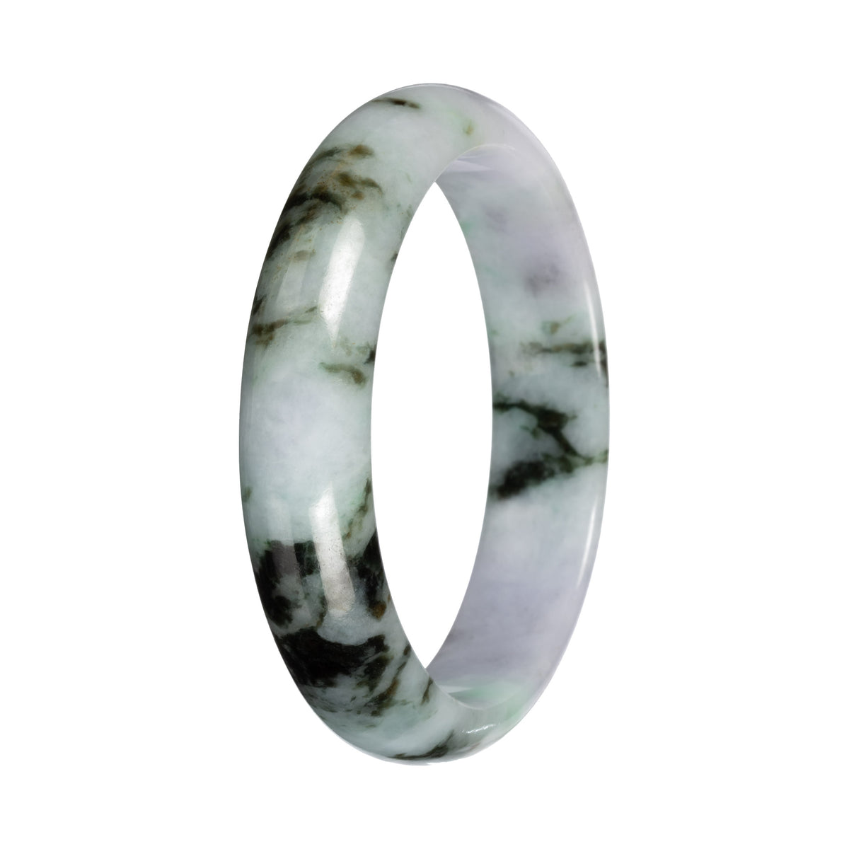 Genuine Light Lavender with Green Pattern Traditional Jade Bangle - 56mm Half Moon