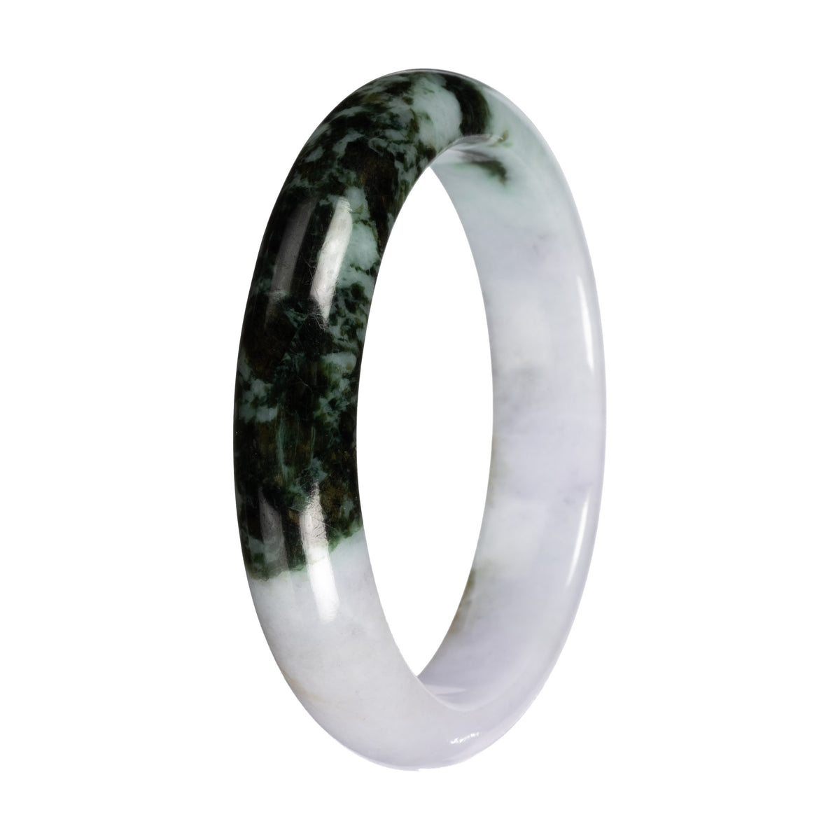 Authentic Light Lavender with Deep Green Patch Jadeite Jade Bangle - 57mm Half Moon