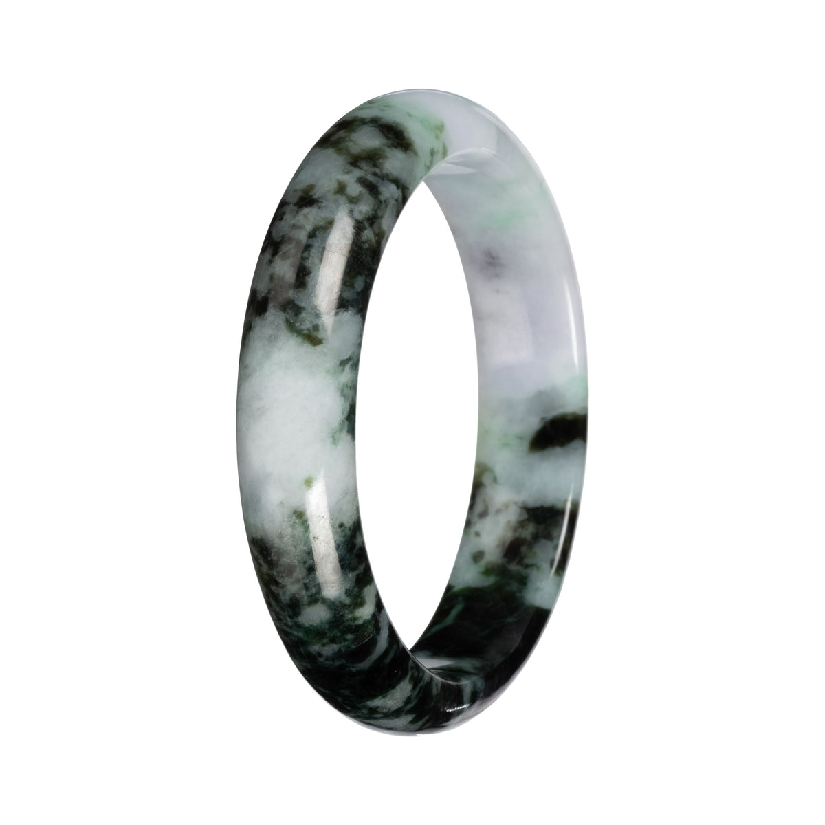 Authentic Pale Lavender with Green Pattern Burma Jade Bangle - 55mm Half Moon
