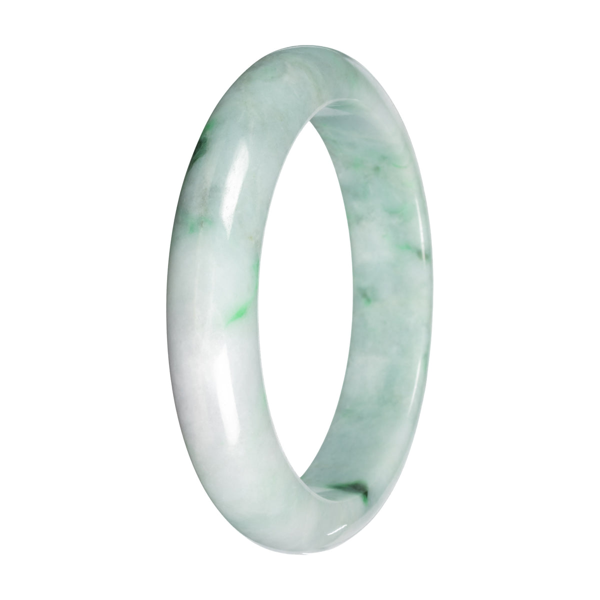 Natural Light Green with Apple and Deep Green Patches Burma Jade Bangle - 57mm Half Moon