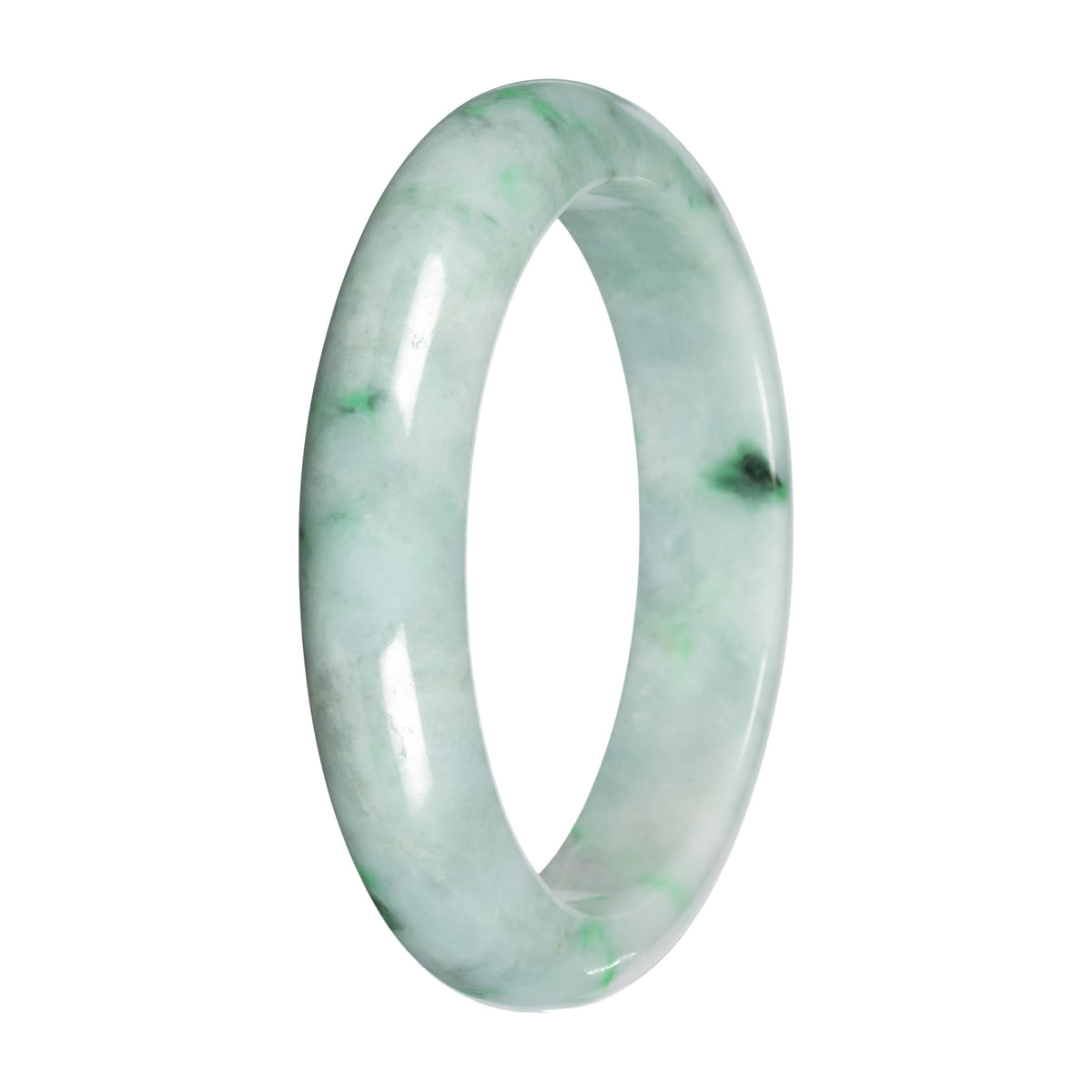 Natural Light Green with Apple and Deep Green Patches Burma Jade Bangle - 57mm Half Moon