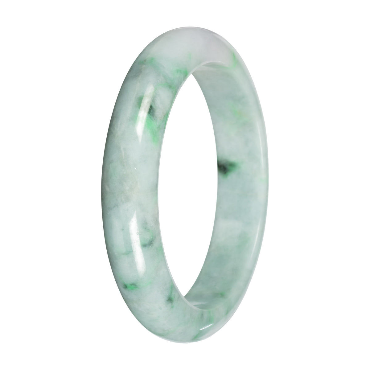 Natural Light Green with Apple and Deep Green Patches Burma Jade Bangle - 57mm Half Moon