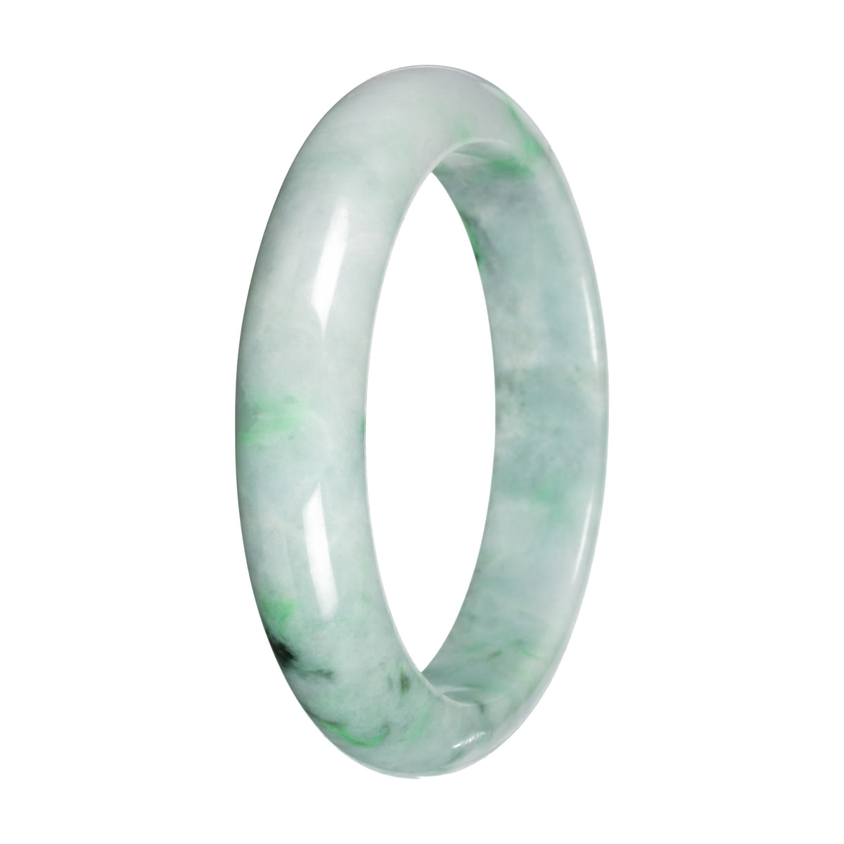 Natural Light Green with Apple and Deep Green Patches Burma Jade Bangle - 57mm Half Moon