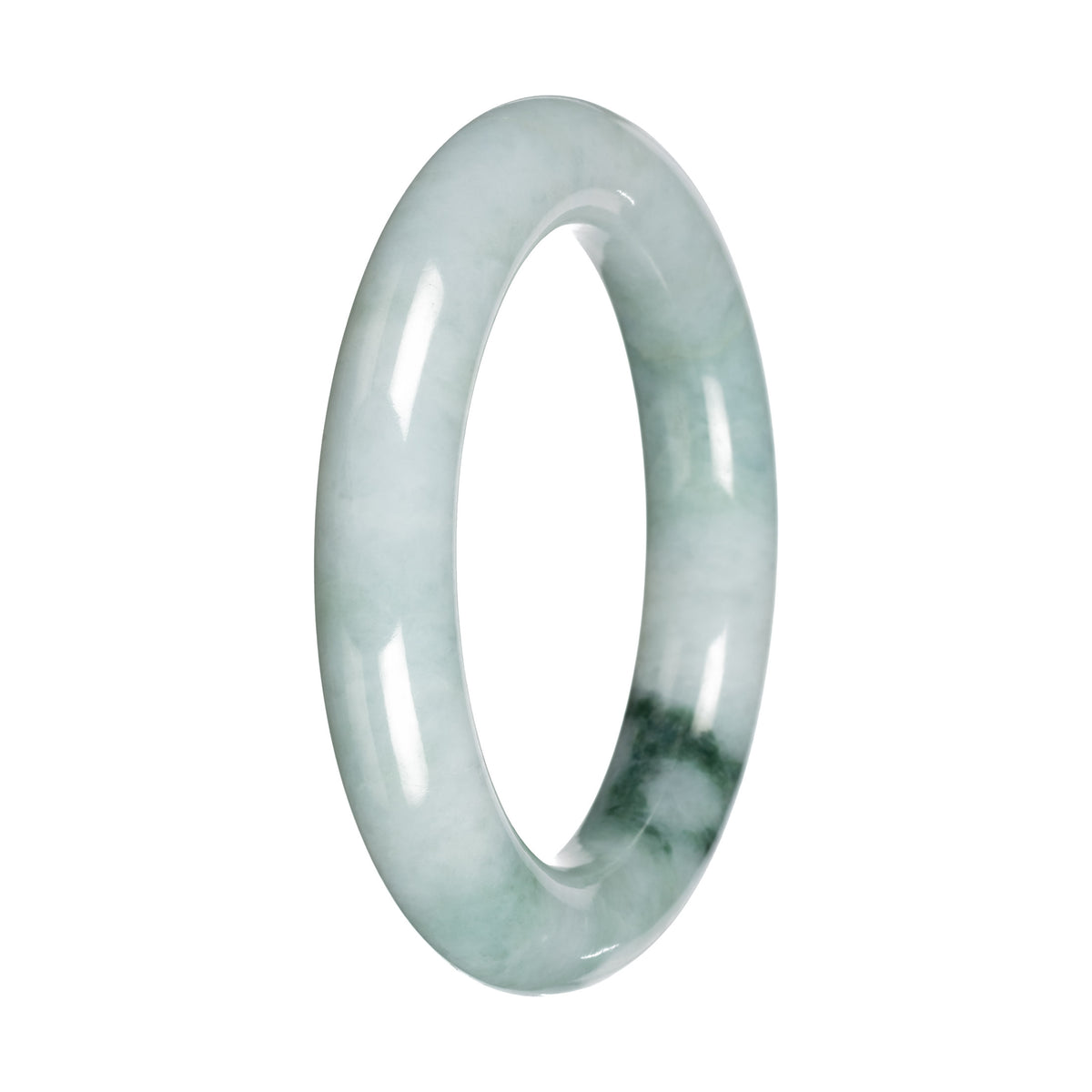 Real Light Green with Deep Green Patch Burmese Jade Bangle - 51mm Round