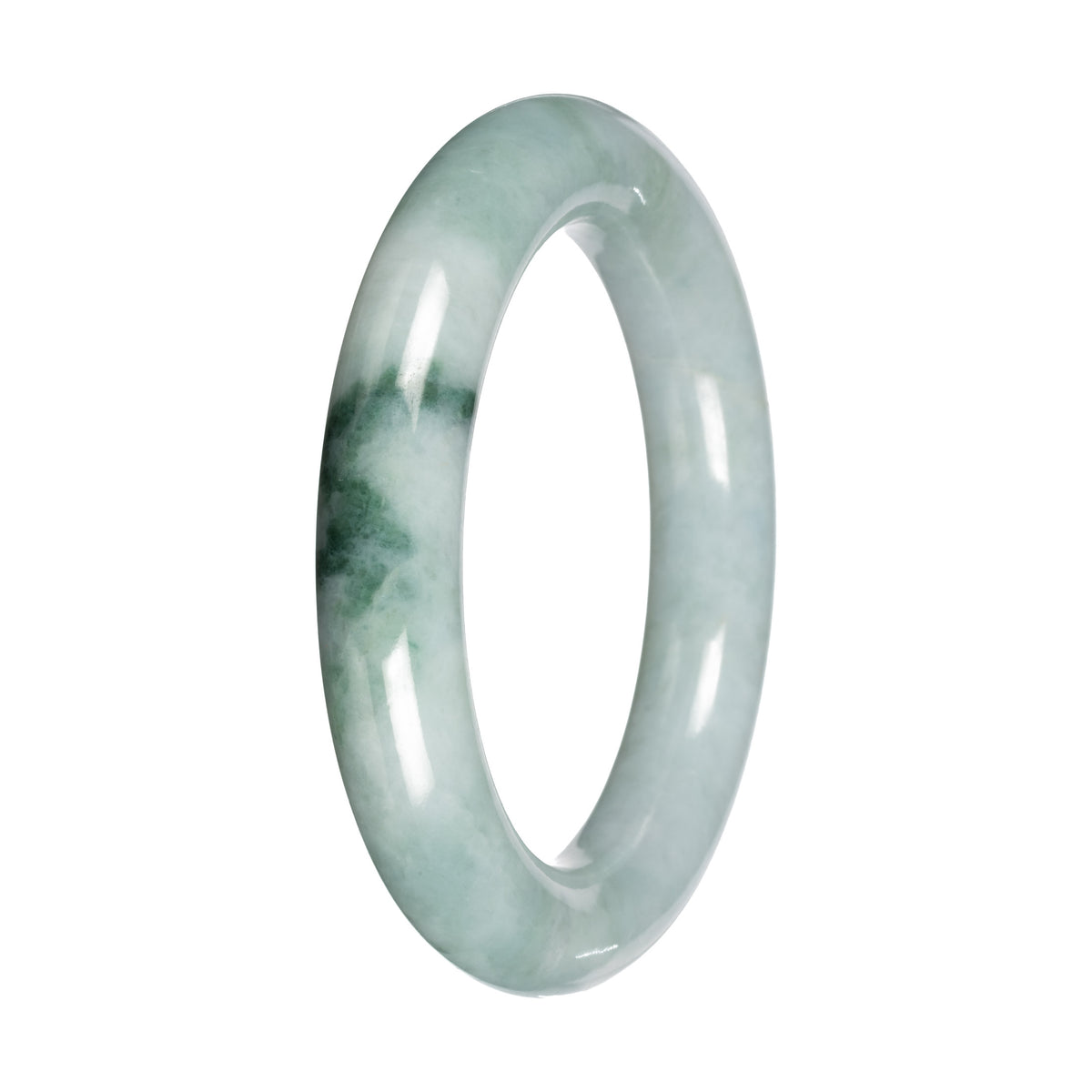 Real Light Green with Deep Green Patch Burmese Jade Bangle - 51mm Round