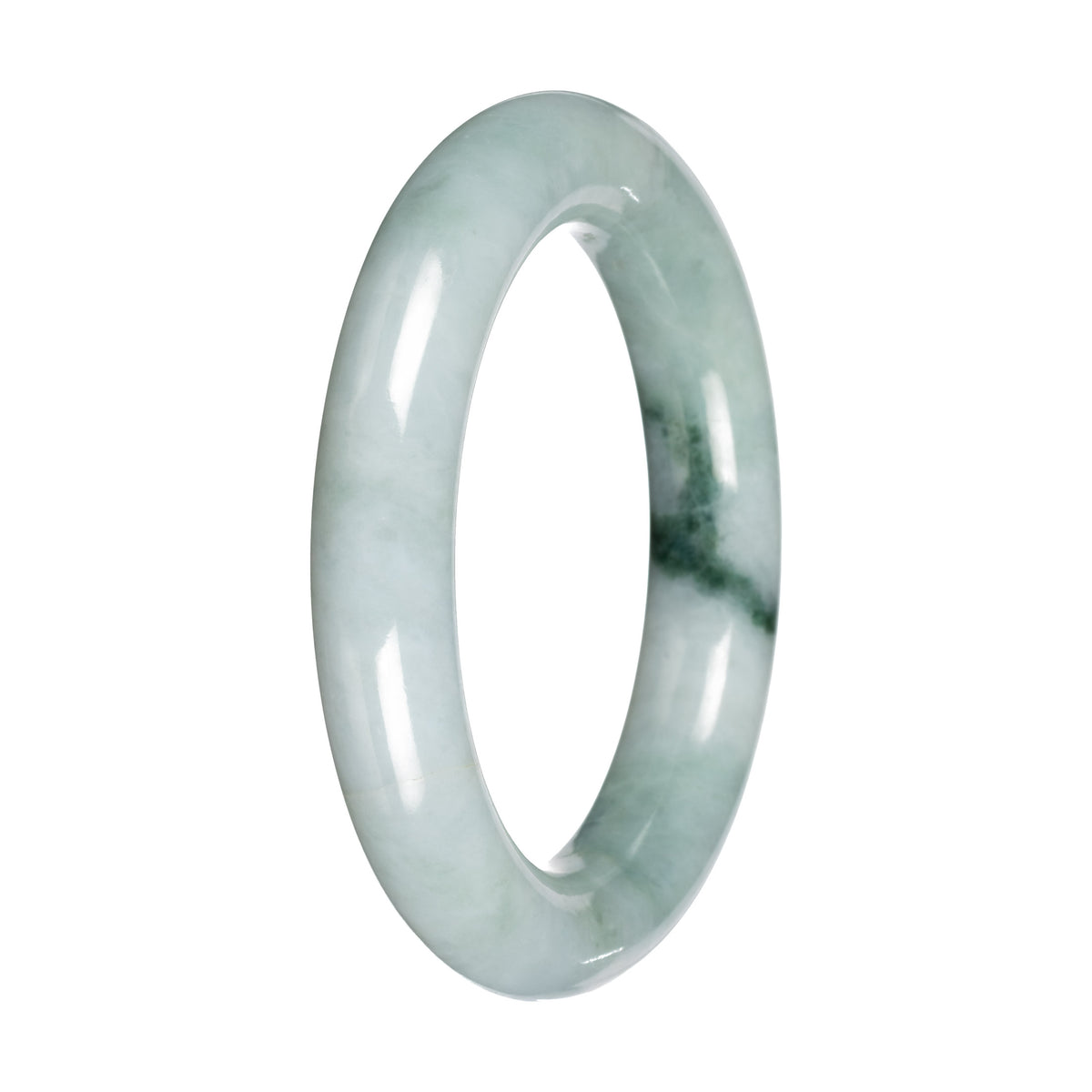 Real Light Green with Deep Green Patch Burmese Jade Bangle - 51mm Round