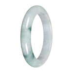 Authentic Light Green with Dark Green Patches Traditional Jade Bangle - 57mm Half Moon