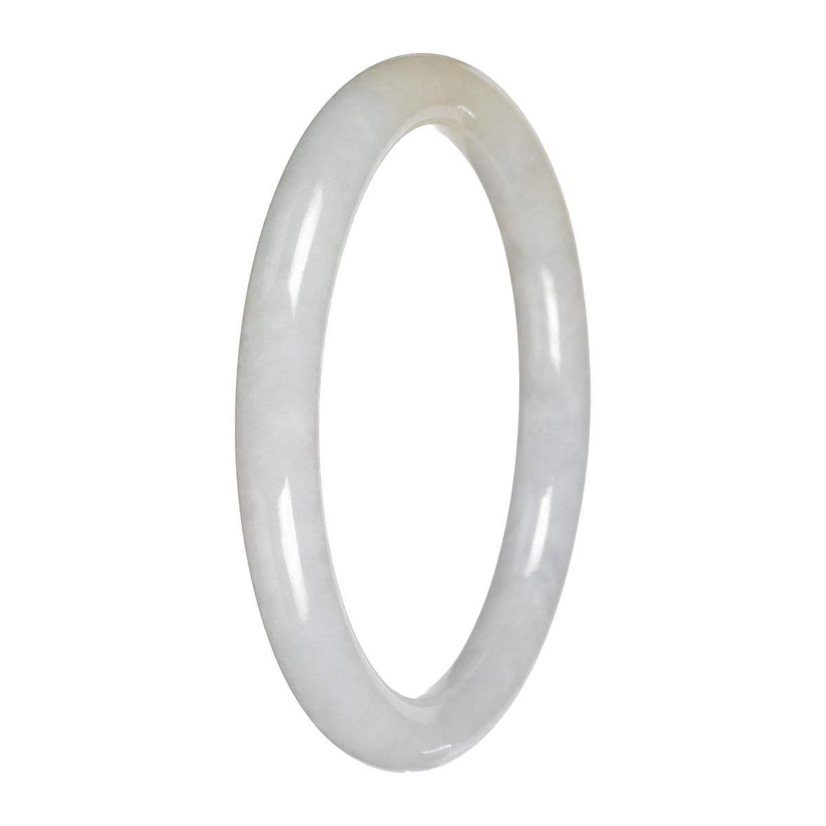 Authentic White with Pale Yellow Patch Traditional Jade Bangle Bracelet - 59mm Petite Round