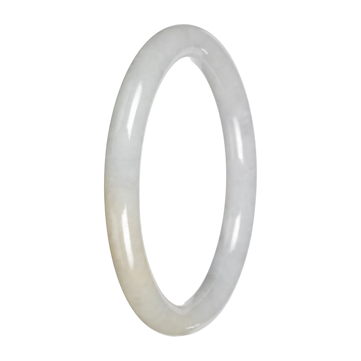 Authentic White with Pale Yellow Patch Traditional Jade Bangle Bracelet - 59mm Petite Round