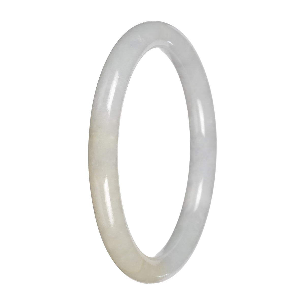 Authentic White with Pale Yellow Patch Traditional Jade Bangle Bracelet - 59mm Petite Round