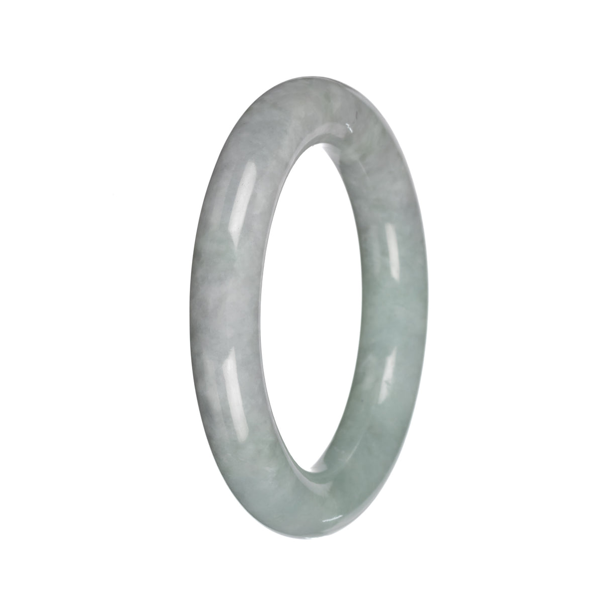 Authentic Gray with Light Green Section Burma Jade Bangle - 51mm Round