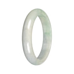 Authentic Light Gray with Light Apple Green Patch Jadeite Bangle - 53mm Half Moon