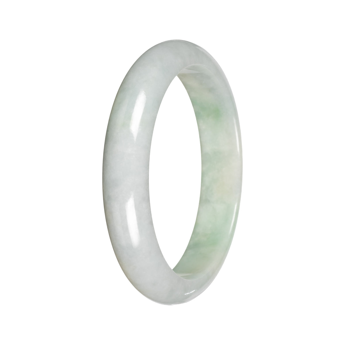 Authentic Light Gray with Light Apple Green Patch Jadeite Bangle - 53mm Half Moon