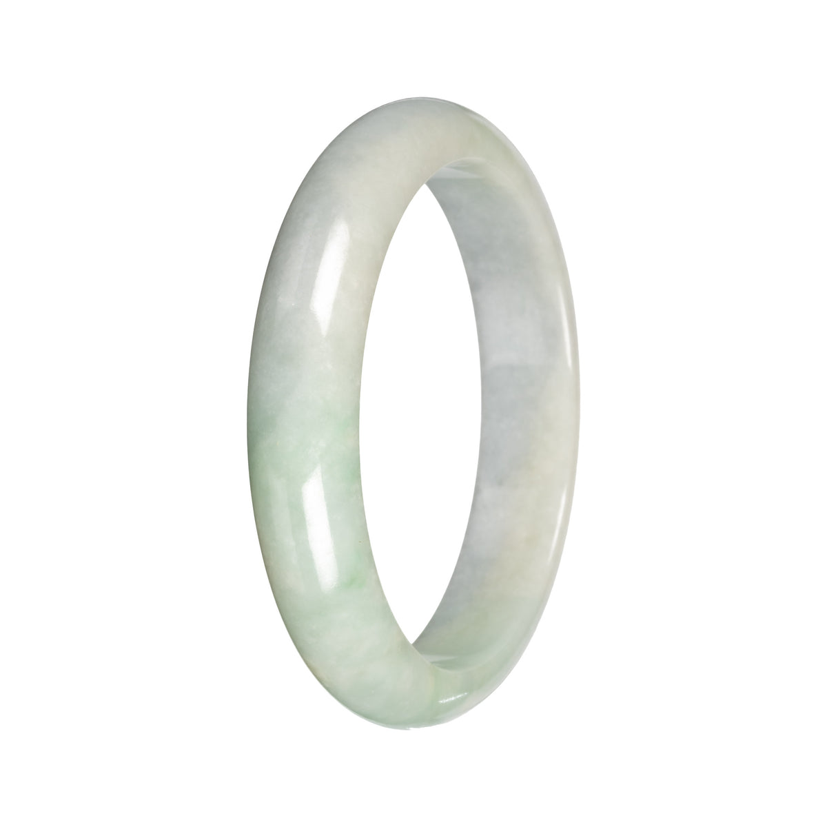 Authentic Light Gray with Light Apple Green Patch Jadeite Bangle - 53mm Half Moon