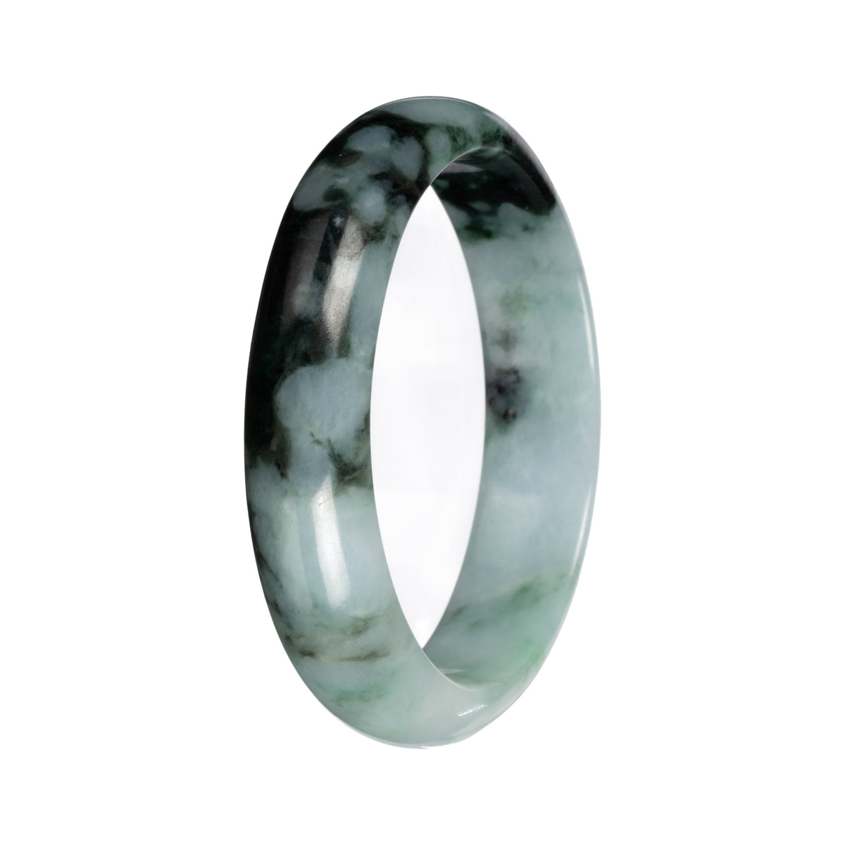 Real Light Green with Deep Green Pattern Burmese Jade Bangle Bracelet - 54mm Half Moon