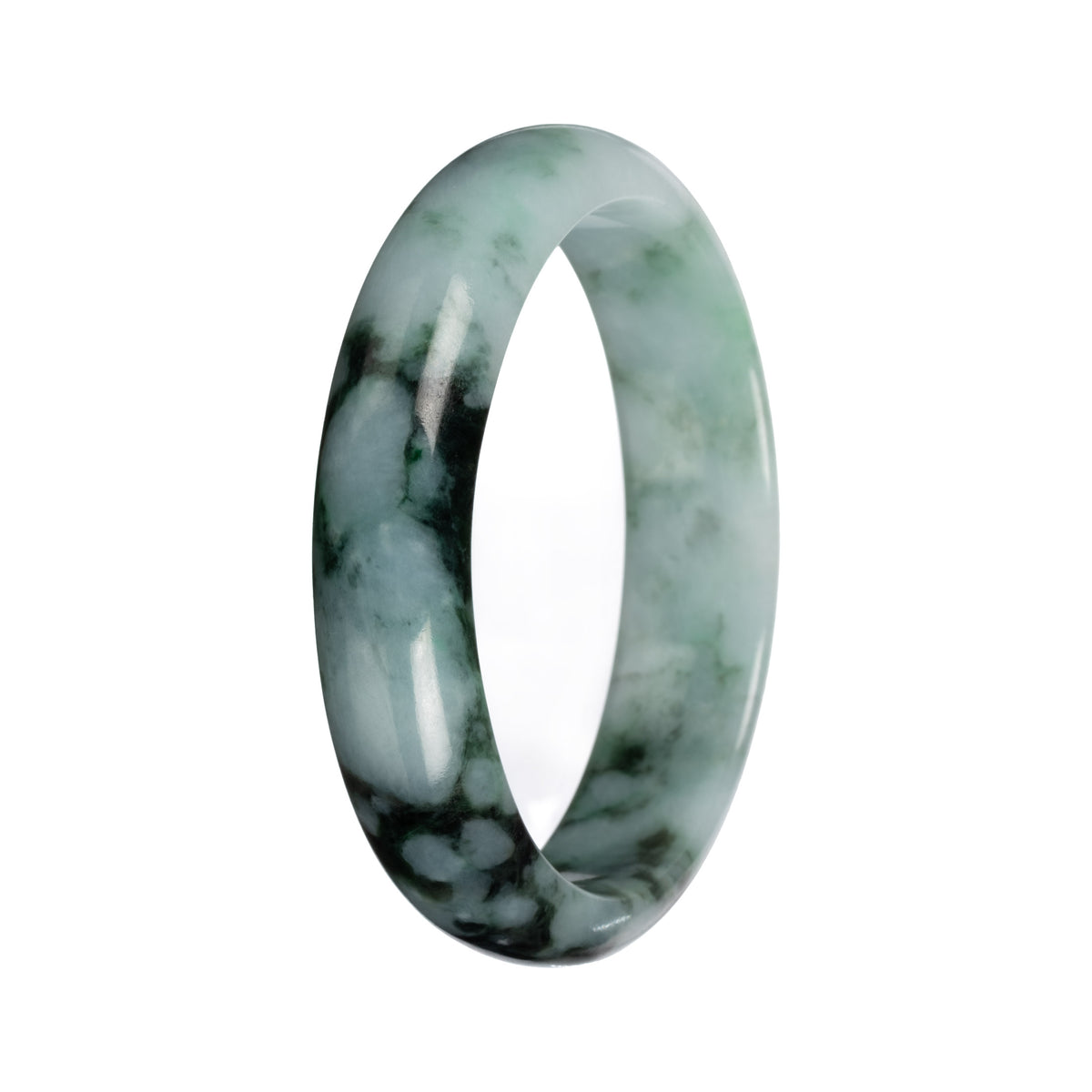 Real Light Green with Deep Green Pattern Burmese Jade Bangle Bracelet - 54mm Half Moon