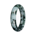 Grade A Green with Deep Green Pattern Burmese Jade Bangle Bracelet - 53mm Half Moon